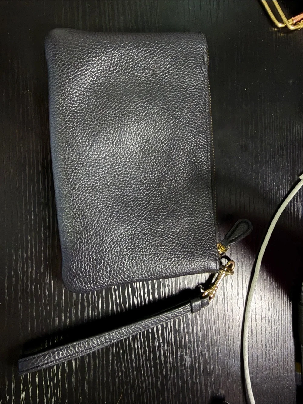 Coach Black Pebbled Leather Wristlet with Gold Hardware